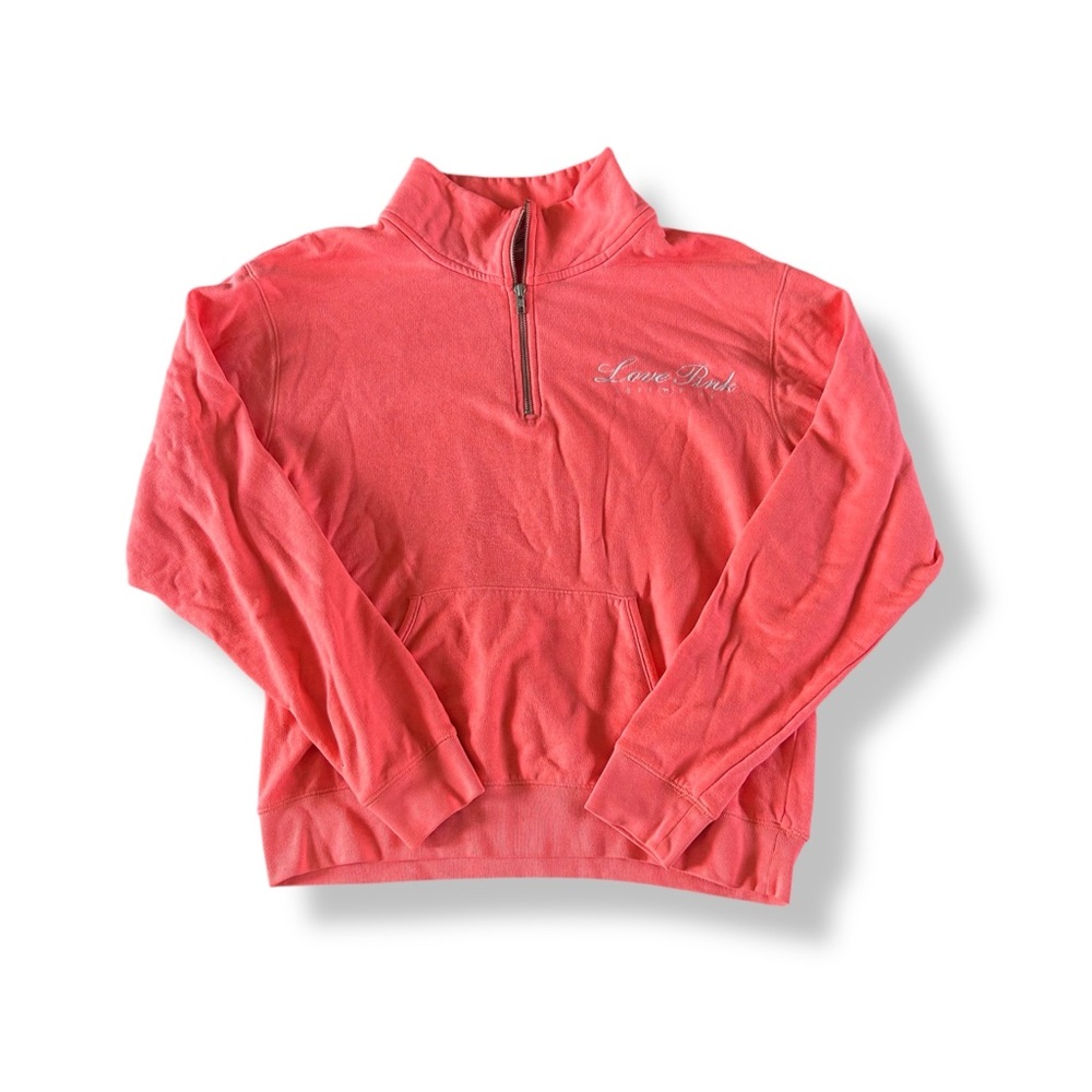 [PINK] Quarter Zip Embroidered Pullover